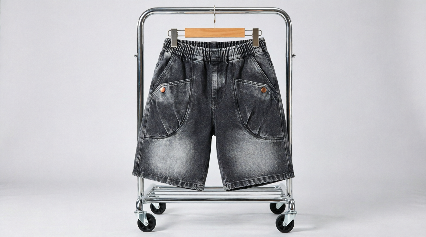 Mens Washed Denim Workwear Shorts
